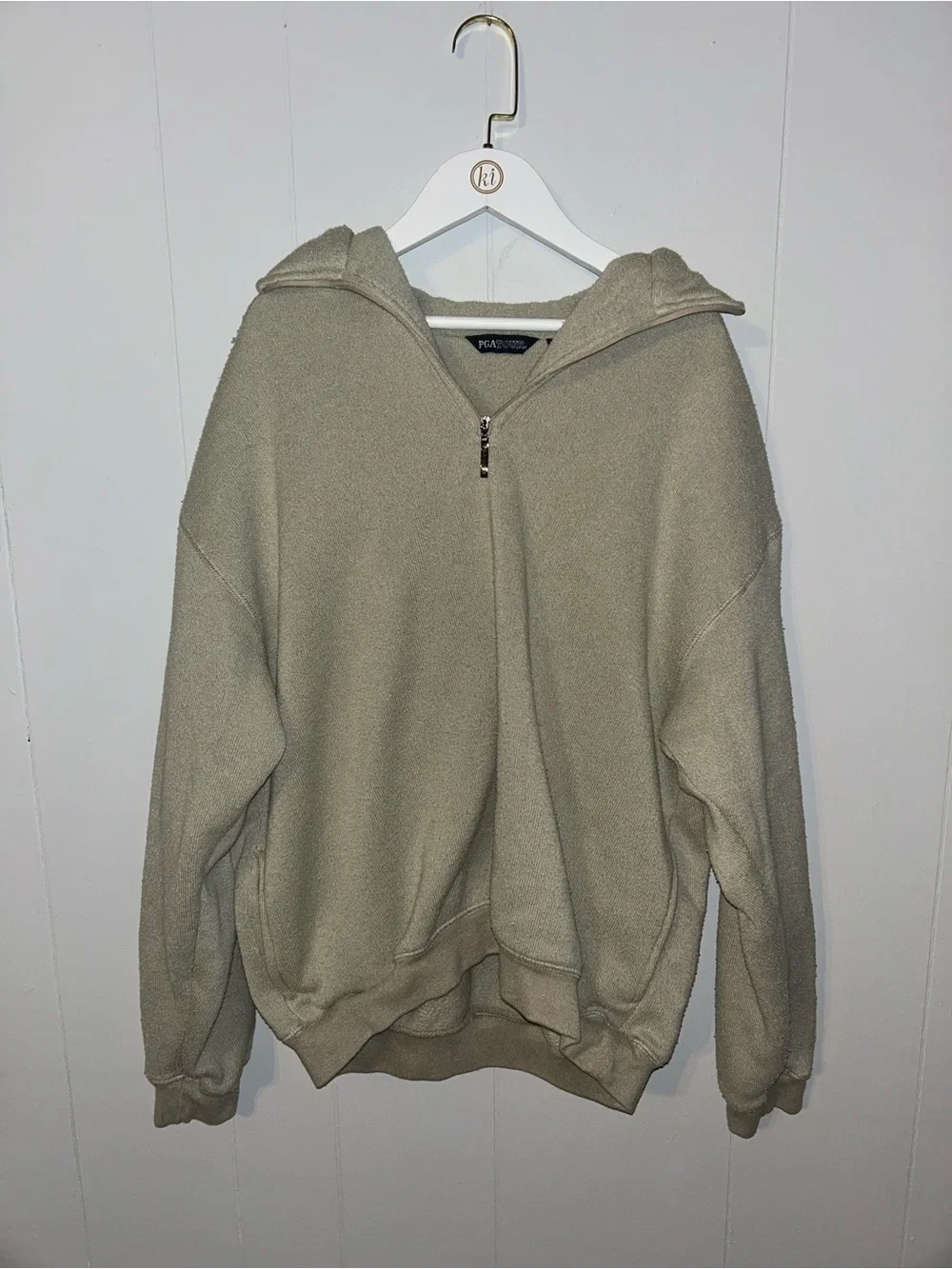 PGA Tour Men's Half-Zip Hooded Sweater in Beige